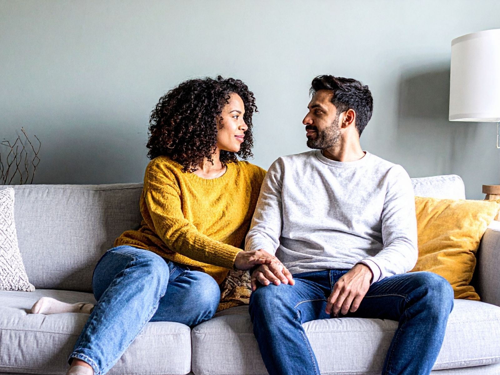 A couple planning their future together at home